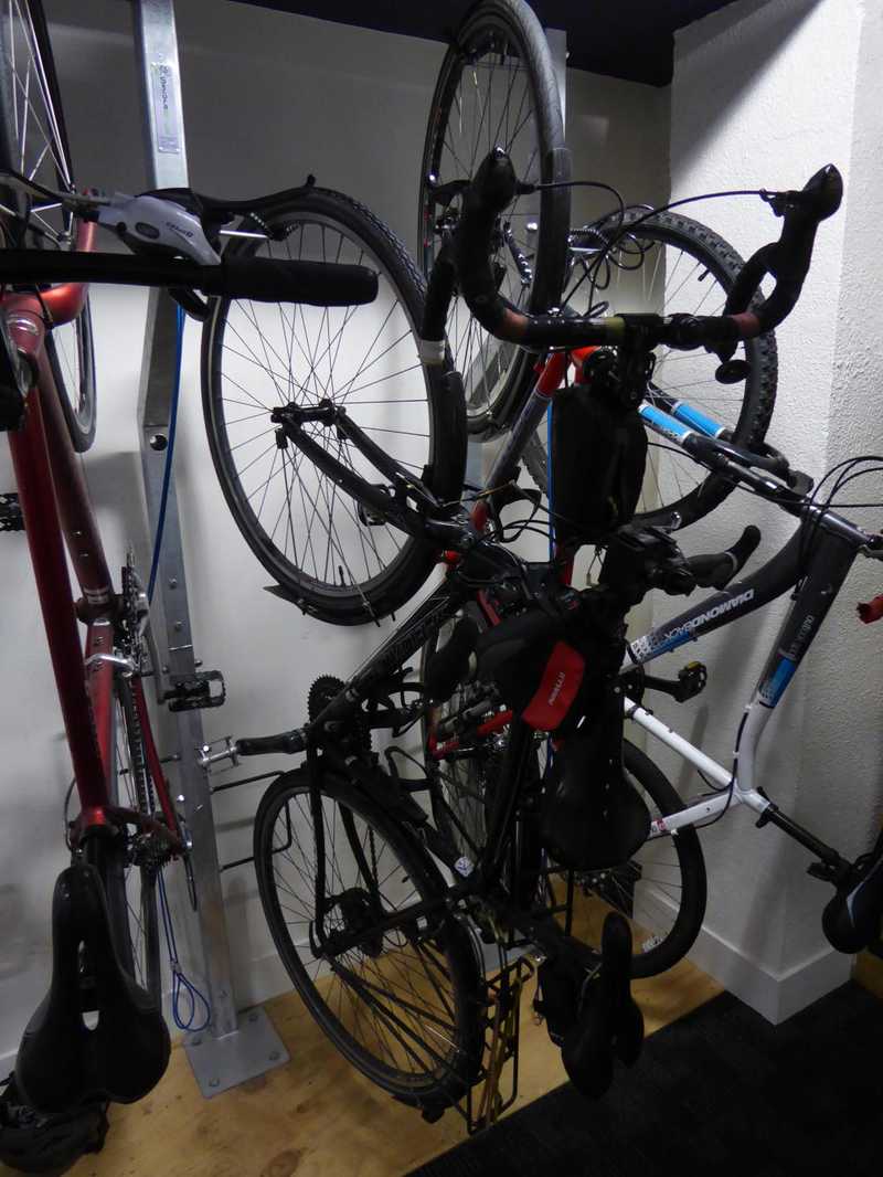 Bikes all cosy in the bike cage